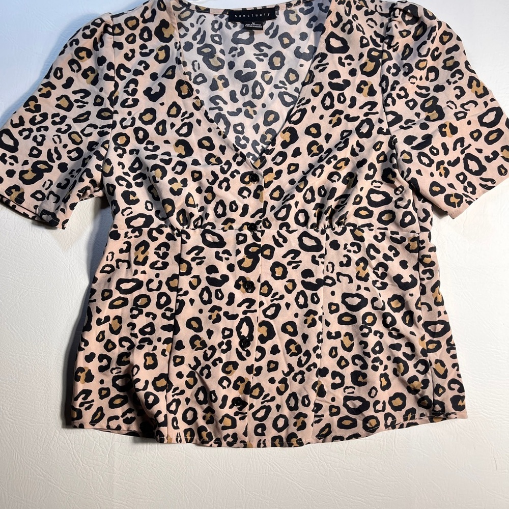 Sanctuary Leopard Print Peplum Button-Down Top Me… - image 3